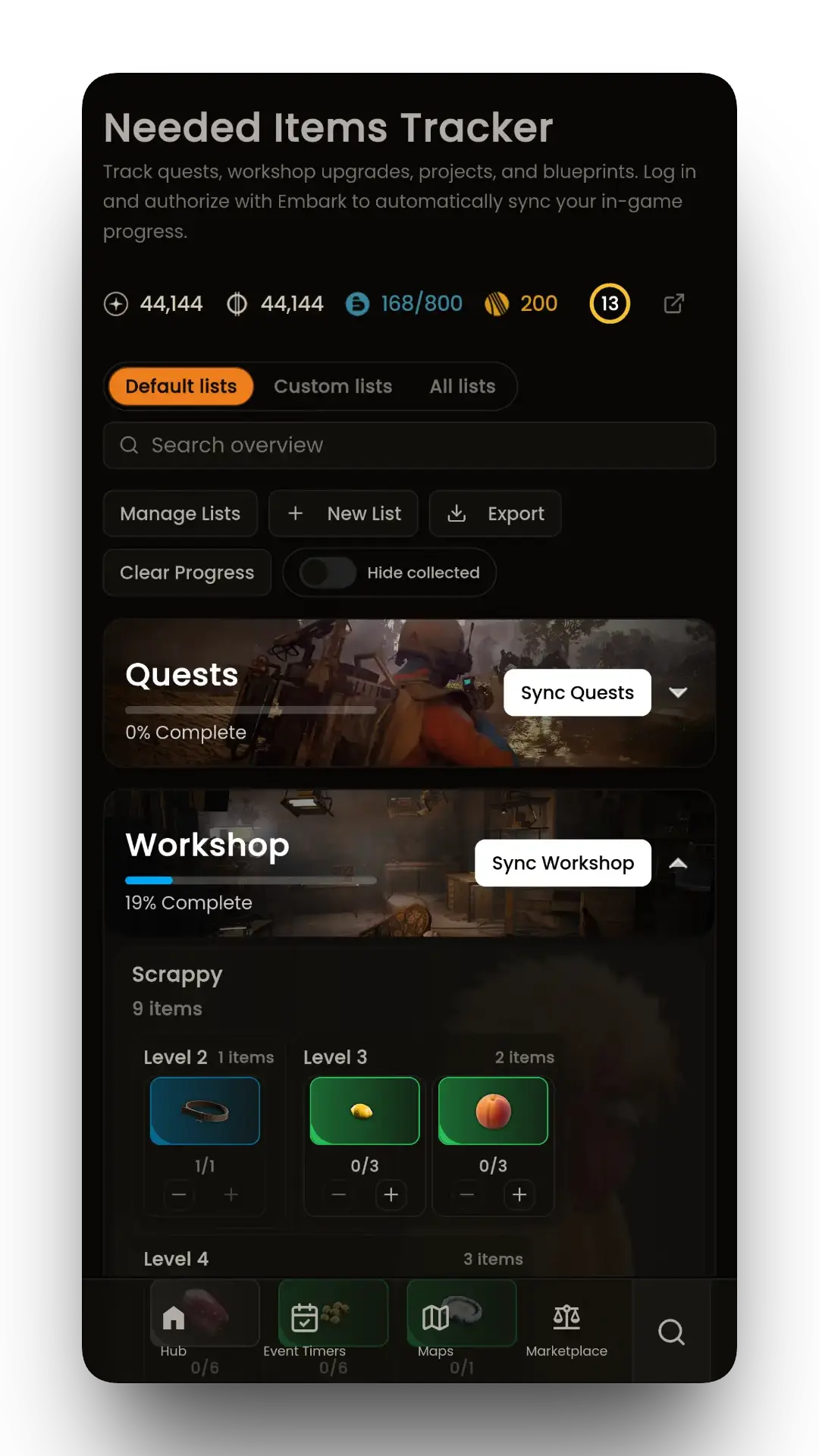 MetaForge mobile needed items preview